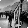 Leading the Prague march on 20 January 1969, students carried black flags, Palach’s portrait, and a banner with the Czech lion. (Photo: Jiří Všetečka)