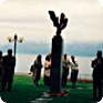 The monument was inaugurated on 1st June, 1997. In the picture, there is Ms. Marie Nenadálová, long-time chairwoman of the Club of Jan Palach and Jan Zajíc (wearing the light coat). Next to her, there is Doctor Madeleine Andrée Cuendet who has been instrumental in creation of the monument (Source: archives of Jana Sechserová).