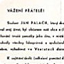Lettera per la richiesta di contributi alla costruzione del monumento a Jan Palach a Všetaty, aprile 1969 (Fonte: ABS)