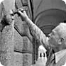 Olbram Zoubek repairing the memorial to Jan Palach after it had been damaged. 24 May  1991 (Source: Czech News Agency, Photo: Michal Doležal)